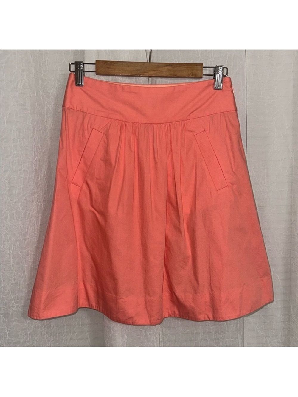 J. Crew 0 Coral Peach Fit & Flare 💯 Cotton Skirt with Pockets